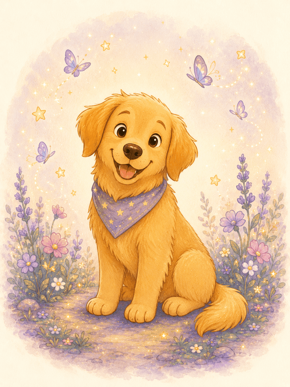 Storybook portrait of Bruno the dog